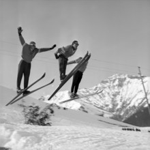 Local ski instructors showing their skills in Adelboden, 1965