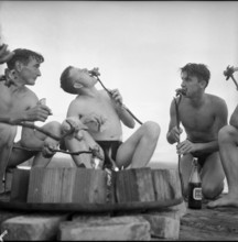 Young people barbecuing at Lake Hallwil, 1958