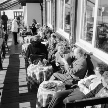 Guests in a mountain restaurant near Crans Montana, 1957