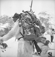 Mountain soldier with backpack, Andermatt 1949