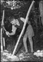 English boy scout carving, 1950