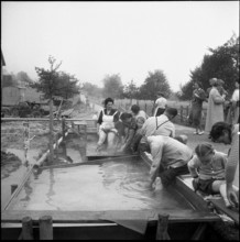 People enjoy Zurzach thermal spring; 1955