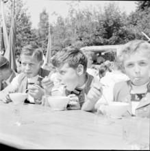 National holiday: Boys eating Knorr soup; 1962