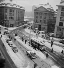 Snowfall in Lausanne: Place Saint François; 1952