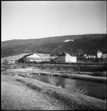 Val de Travers, Travers, river L' Areuse and asphalt mine; 1950