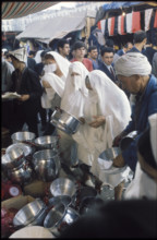 Market stall selling pans, Algeria