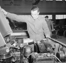 Recruit at introductory course in handling of army Jeep, Thun 1950