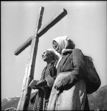 Farmers praying in the Turtmanntal valley, Switzerland, 1940