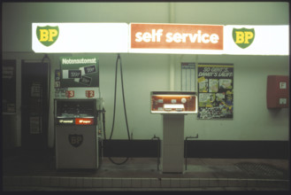 Self-service petrol pump at gas station 1981