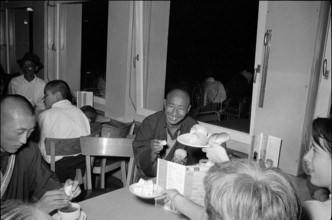 Refugees are given a Swiss breakfast.