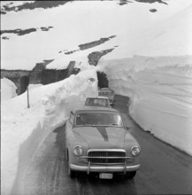 Simplon pass road between snow walls 1960