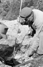 Blasting after rock slip, Gotthard pass road 1969