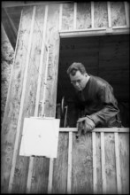 Erwin Vogt in self-built 50m shooting stand, gallery, 1962