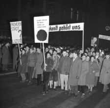 Young people protest against demolition of historic buildings; 1960