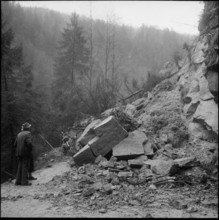 Rockfall on the Wägitalerstrasse, 1955