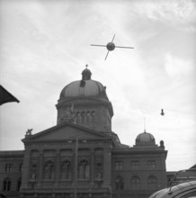 Self-made toy satellite with lettering Tell CH; Federal Parliament
