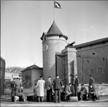 Recruits outside armory Morges 1955