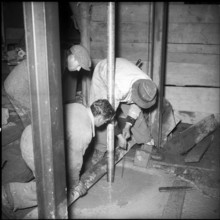 Movie theater owner searching drilling for oil; 1955