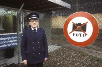 security guard; Ford proving ground, testing compound, Lommel 1983