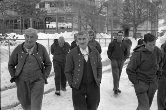 Elm, Farmers going to information meeting on planned army training ground; 1963