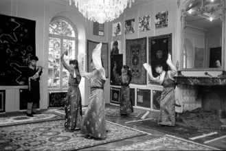 Costume dance at Tibetan carpet exhibition, castle of Jegenstorf 1967