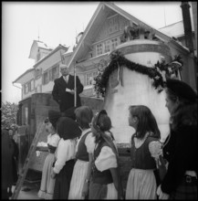 Girls from the Pestalozzi village escorting church bell lifting ceremony in Trogen 1958