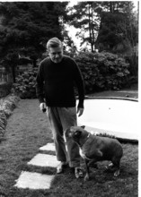 Golo Mann with his dog and a pipe, 1974