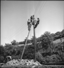 Men on Telephone Pole, 1939
