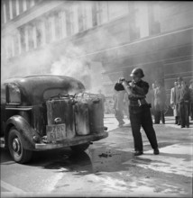 Carbide car after acetylene explosion in carburettor, Zurich 1943