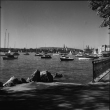 Boats in the estuary of the lake of Zurich 1953
