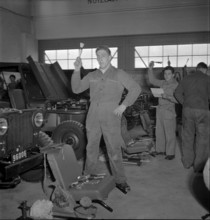 Recruits at introductory course in handling of army Jeep, Thun 1950