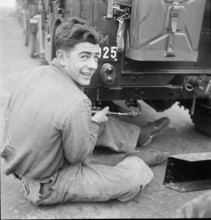 Recruit at introductory course in handling of army Jeep, Thun 1950