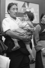 Tibetan refugees arriving at Zurich Kloten airport in 1966