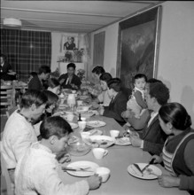 Tibetan people at common meal, Waldstatt 1963