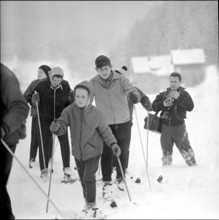 Frederika of Hanover ahead of Prince Charles, skiing holiday in Tarasp 1963