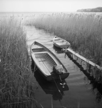 Colombier, Lake Neuchâtel, anchored boats; 1948