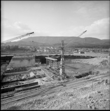 Weir under construction, power station Stein/Säckingen 1961
