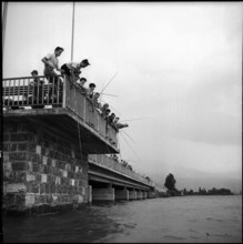 1700 children at fishing contest in Rapperswil, by the lakeside 1953