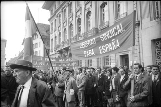 Spanish people at May Day rallies at Bundesplatz in Berne 1967