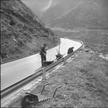Installing guard rails on road to Gotthard 1961