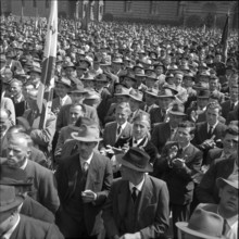 Farmers protest against milk price reduction; cut in milk price; 1954
