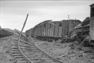 WW 2: Bomb airdrop, dropping; railroad shunting yard 'Wolf' Basle 1945.