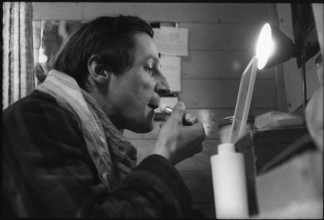 Dimitri putting make-up on, 1970