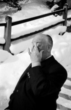 Alfred Hitchcock at the lake St. Moritz in 1967