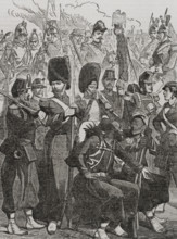 French army uniforms in 1870. Engraving. ""Historia de la Guerra de Francia y Prusia"" (History of