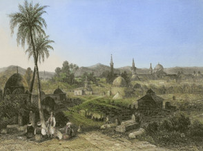 Damascus. Engraving by Ransonnette. Later colouration. ""La Tierra Santa y los lugares recorridos