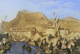 Greece. Corinth, Port of Kenkries. Engraving by Aubert. Later colouration. ""La Tierra Santa y los