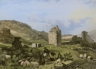 Ephesus. Engraving by Aubert. Later colouration. ""La Tierra Santa y los lugares recorridos por los
