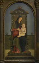 Filippo Mazzola (1460-ca. 1505). Italian painter. Virgin and Child on the throne. Detail of the