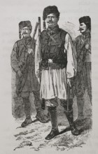 Russo-Turkish War (1877-1878). Serbian irregular troops. Engraving. ""La Guerra de Oriente"" (The